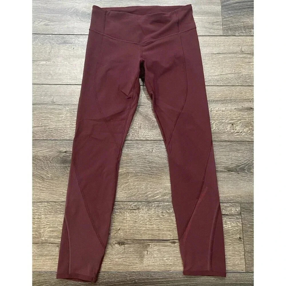 Lululemon All Meshed Up Leggings Maroon Pink Mesh Size 6